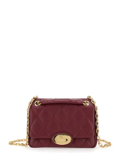 Burberry Bordeaux Quilted Crossbody Bag With Ekd Plaque On The Front And Chain-link Shoulder Strap In Leather In Burgundy