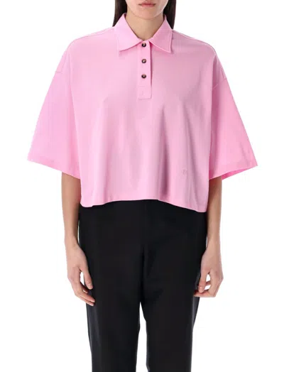 Bottega Veneta Short Sleeve Cropped Polo Shirt In Pink