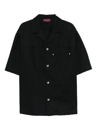 Gucci Classic Short-sleeve Cotton Shirt In Black