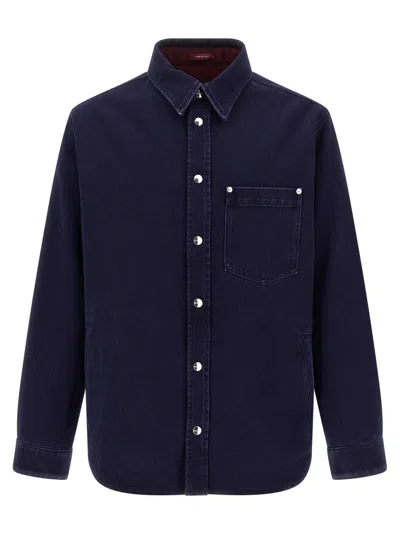 Gucci Blue Jacket With Classic Collar And Reversible Design In Cotton Man In Blue