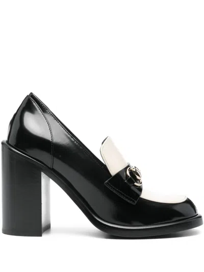 Gucci Stylish Two-tone Loafers Block Heel In Black