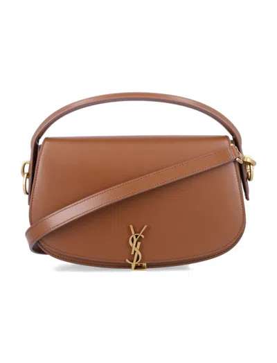 Saint Laurent Voltaire Cross-body Bag Adjustable Strap Top Handle In Brown