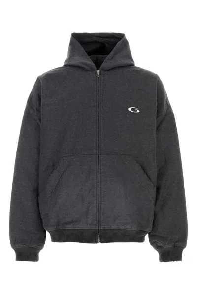 Balenciaga Men Grey Sweatshirt With Fixed Hood And Logo Detail On The Front In Cotton Man In Gray