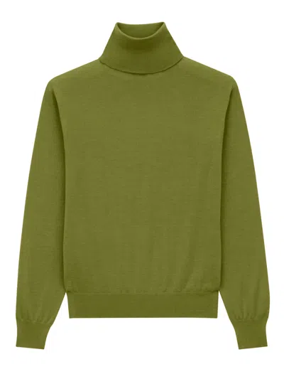 Saint Laurent Turtleneck Sweater With Long Sleeves And Ribbed Edges In Green