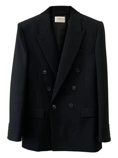Saint Laurent Cassandre Double-breasted Wool Gabardine Blazer In Black