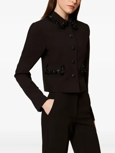 Twinset Cropped Tailored Jacket With Decorative Embellishments In Black