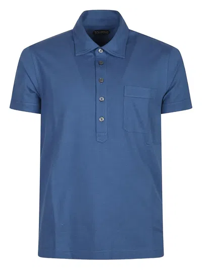 Tom Ford Chest-pocket Cotton Polo Shirt In Blue