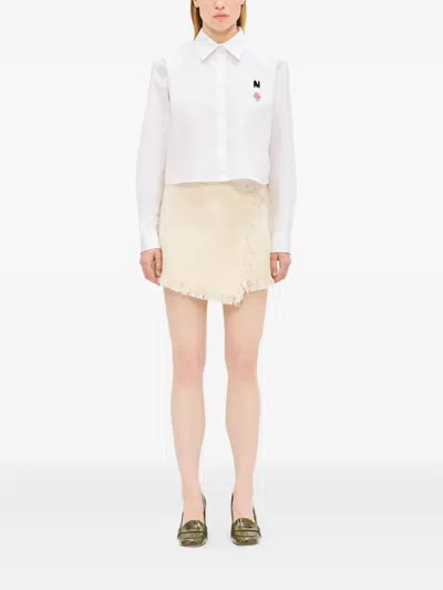 Msgm Wrap Design Shorts With Button Accent And Fringe In White