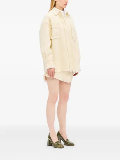 Msgm Wrap Design Shorts With Button Accent And Fringe In White