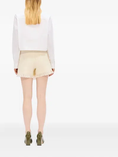 Msgm Wrap Design Shorts With Button Accent And Fringe In White