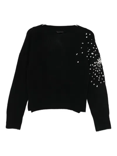 Liu •jo Black Wool Sweater With Rhinestones In Black
