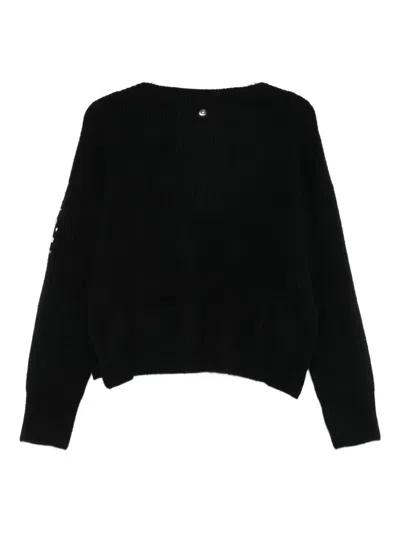 Liu •jo Black Wool Sweater With Rhinestones In Black