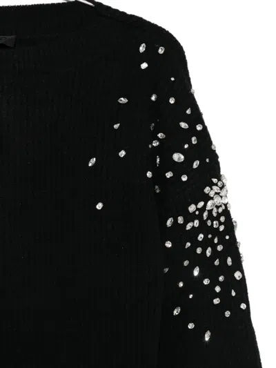 Liu •jo Black Wool Sweater With Rhinestones In Black