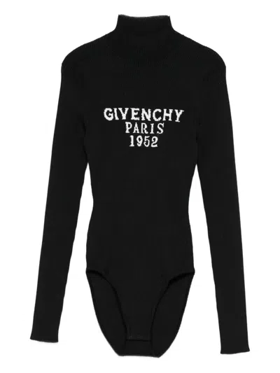 Givenchy Logo Ribbed-knit Bodysuit In Black