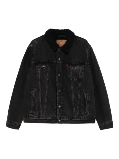 Levi's Relaxed Fit Faux Shearling Lined Denim Trucker Jacket In Black