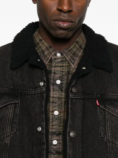 Levi's Relaxed Fit Faux Shearling Lined Denim Trucker Jacket In Black