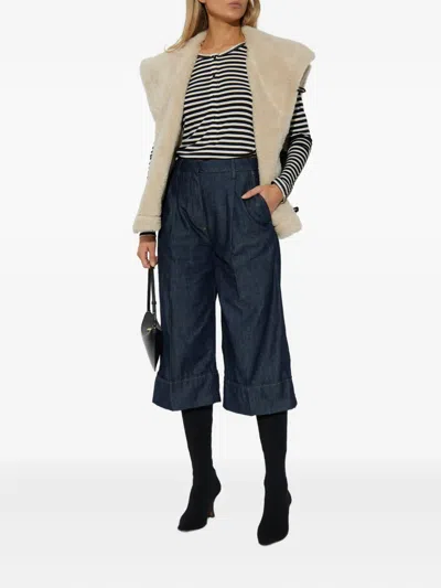 Munthe Striped Knit Top With Half-button Placket And Fitted Silhouette In Black