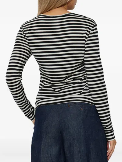 Munthe Striped Knit Top With Half-button Placket And Fitted Silhouette In Black