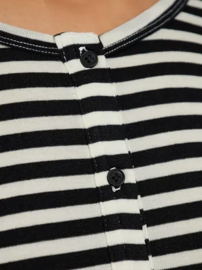 Munthe Striped Knit Top With Half-button Placket And Fitted Silhouette In Black