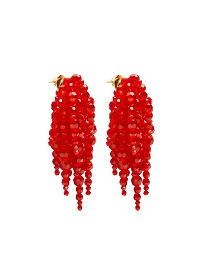 Simone Rocha Cascading Chandelier Beaded Drop Earrings In Red