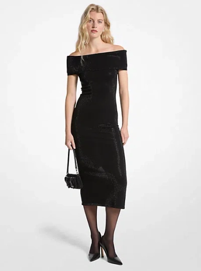 Michael Kors Embellished Stretch Knit Off-the-shoulder Dress In Black