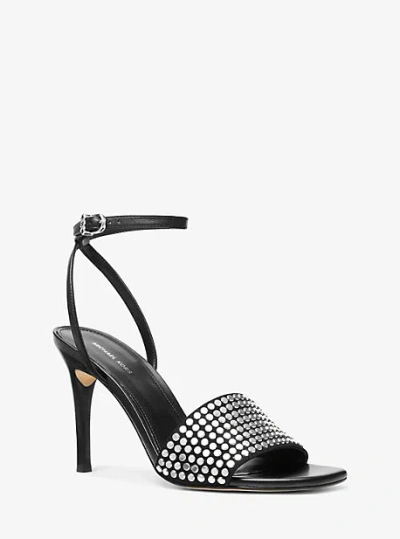 Michael Kors Elyse Studded Leather Sandal In Black