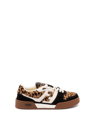 Fendi Low-top Platform In Multicolor Cavallino Calfskin And Suede In Brown