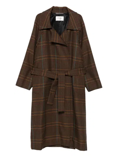 Saint Laurent Multicolor Wool Coat In Brown