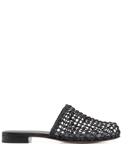 Ferragamo Woven-design Leather Mules In Black