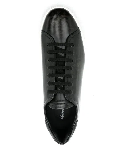 Ferragamo Cube Logo-print Patent-leather Sneakers In Black