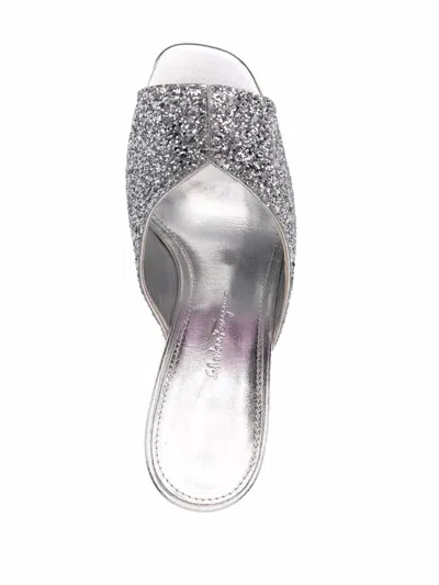 Ferragamo Sandu 85 Glitter-finished Leather Mules In Silver