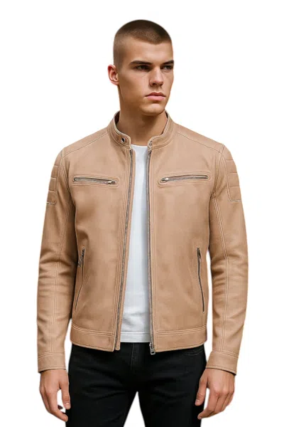 Infinity Leather Mens Black Modern Classic Leather Quilted Biker Jacket - Mackay In Neutral