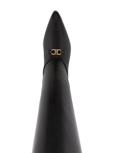 Ferragamo Gancini Leather Knee-high Boot In Black