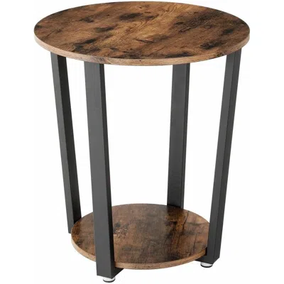 Hivvago Farmhouse Rustic Round Side Table Nightstand End Table In Brown