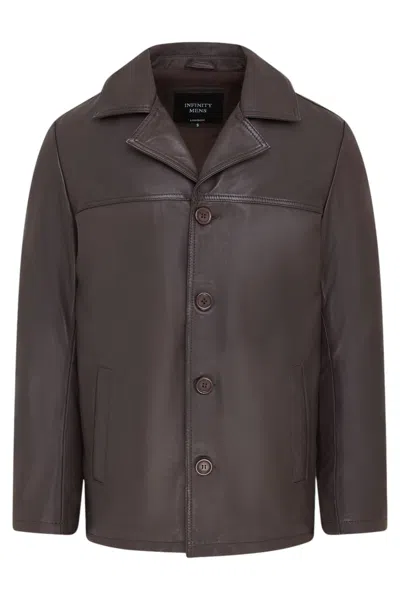 Infinity Leather Mens Black 4 Button Italian Leather Blazer Jacket - Loxton In Brown