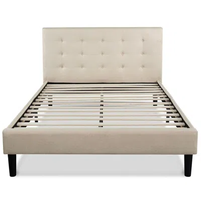 Hivvago Full Size Platform Bed Frame With Taupe Button Tufted Upholstered Headboard