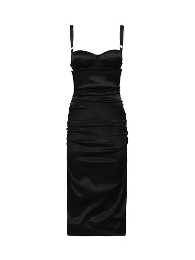 Dolce & Gabbana Draped Midi Dress In Black