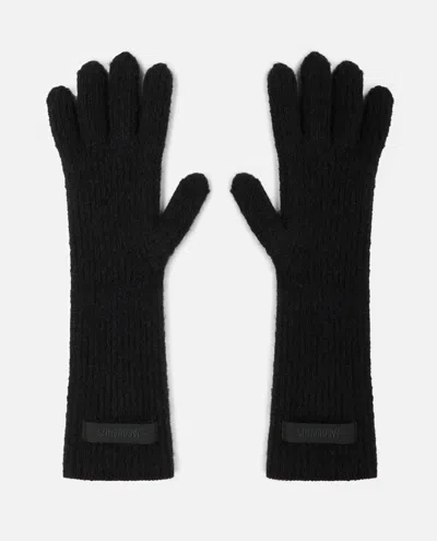 Jacquemus Les Gants Gros Grain Black Gloves With Logo Patch On The Front In Wool Blend Woman In Black