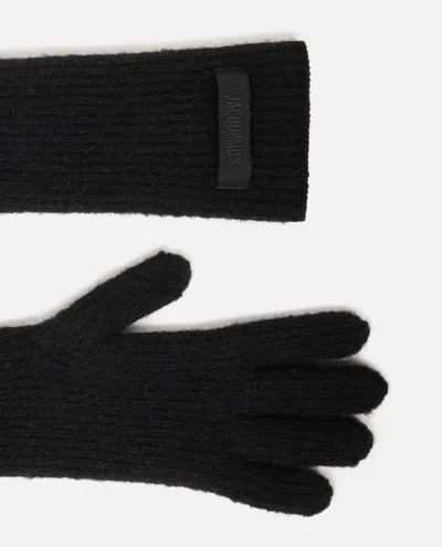 Jacquemus Les Gants Gros Grain Black Gloves With Logo Patch On The Front In Wool Blend Woman In Black