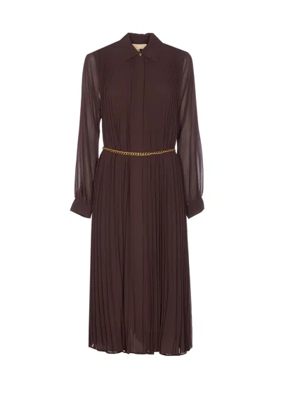 Michael Michael Kors Pleated Shirt Dress In Brown