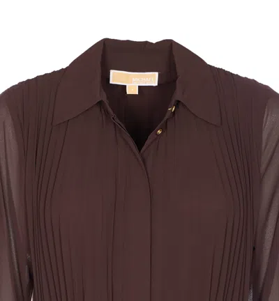 Michael Michael Kors Pleated Shirt Dress In Brown
