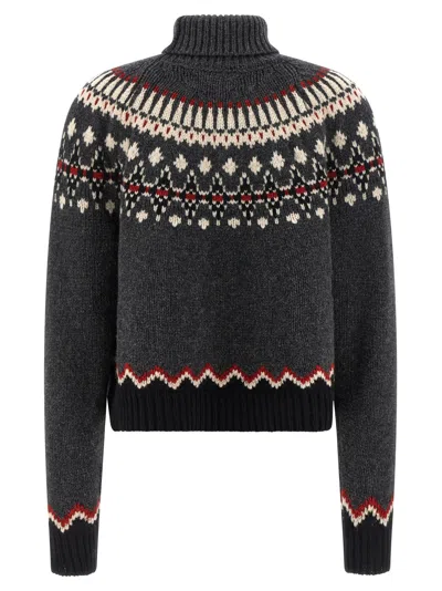 Alanui Grey Fair Isle Patterned Turtleneck Jumper In Gray