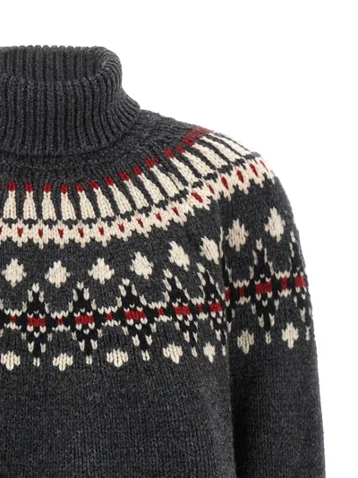 Alanui Grey Fair Isle Patterned Turtleneck Jumper In Gray
