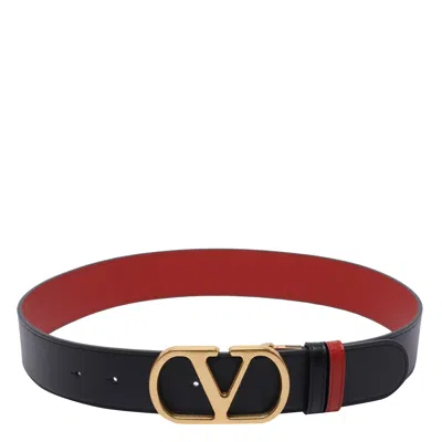 Valentino Adjustable Two-tone Reversible Belt With Gold-tone Buckle In Black