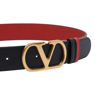 Valentino Adjustable Two-tone Reversible Belt With Gold-tone Buckle In Black