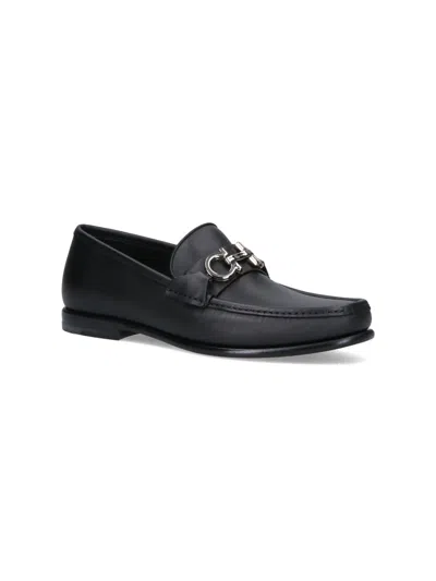 Ferragamo Alain Black Loafers With Almond Toe And Gancini On The Front In Leather Man In Black