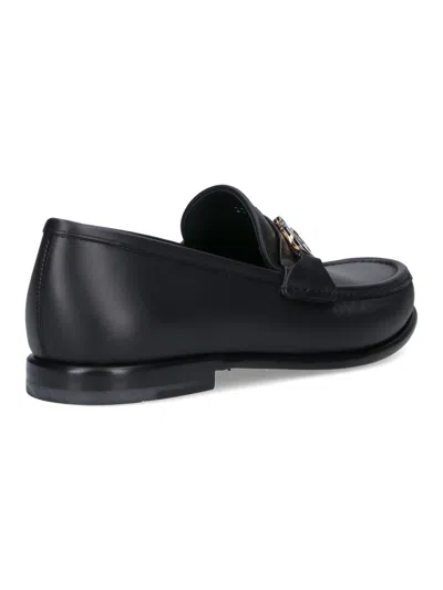 Ferragamo Alain Black Loafers With Almond Toe And Gancini On The Front In Leather Man In Black