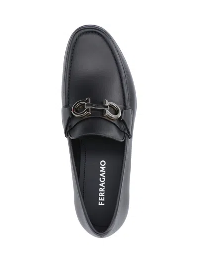 Ferragamo Alain Black Loafers With Almond Toe And Gancini On The Front In Leather Man In Black