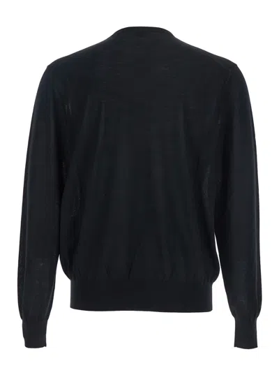 Saint Laurent Black Crewneck Sweater With Cassandre In Cashmere Man In Multi