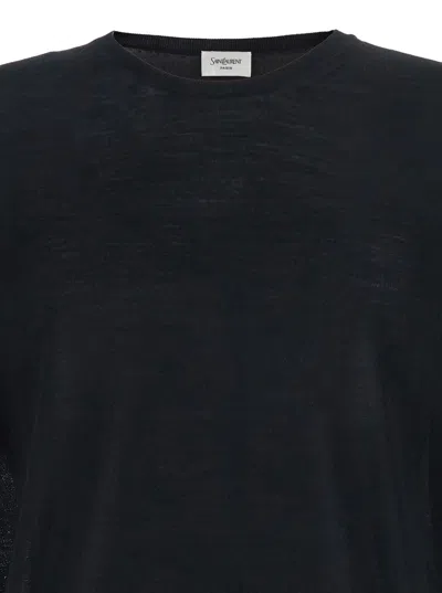 Saint Laurent Black Crewneck Sweater With Cassandre In Cashmere Man In Multi
